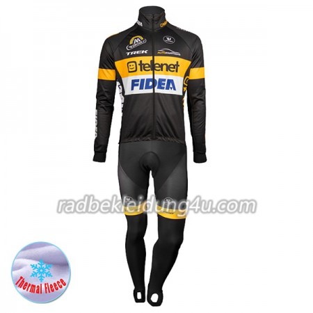 Set Langarmtrikot + Trägerhose Lange 2017 Telenet Fidea Lions Winter Thermal Fleece N001